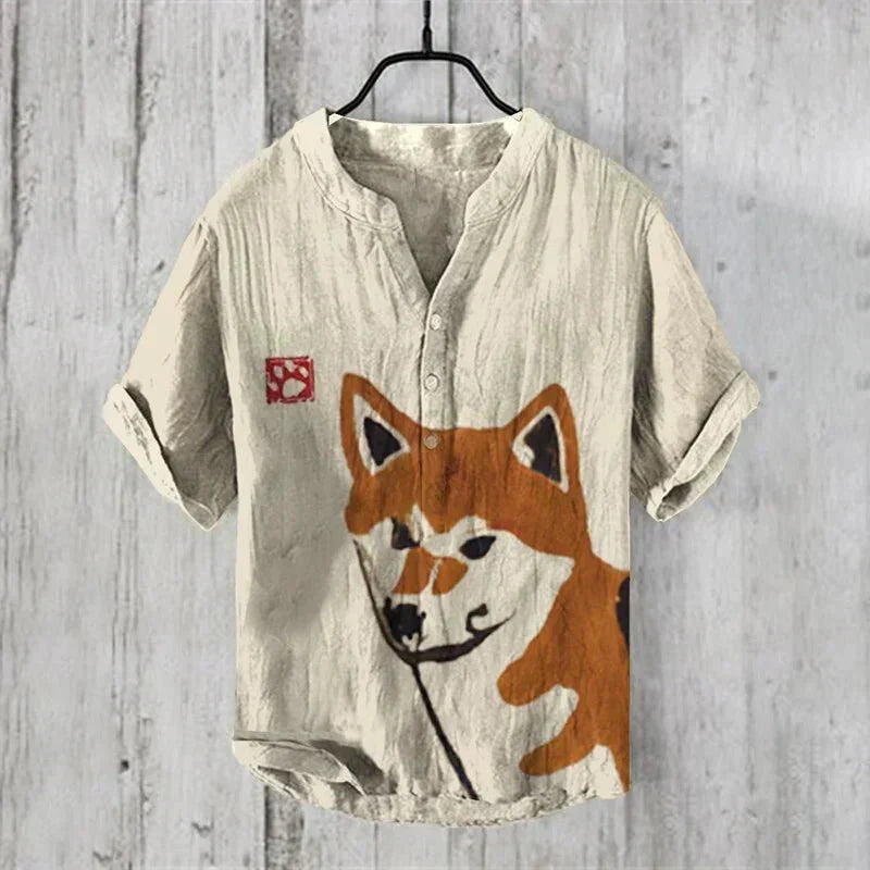 Herre Linned Bomulds Skjorte Åndbar Letvægts Kunstnerisk Print Stilfuld Sommer Casual Ferie Tøj