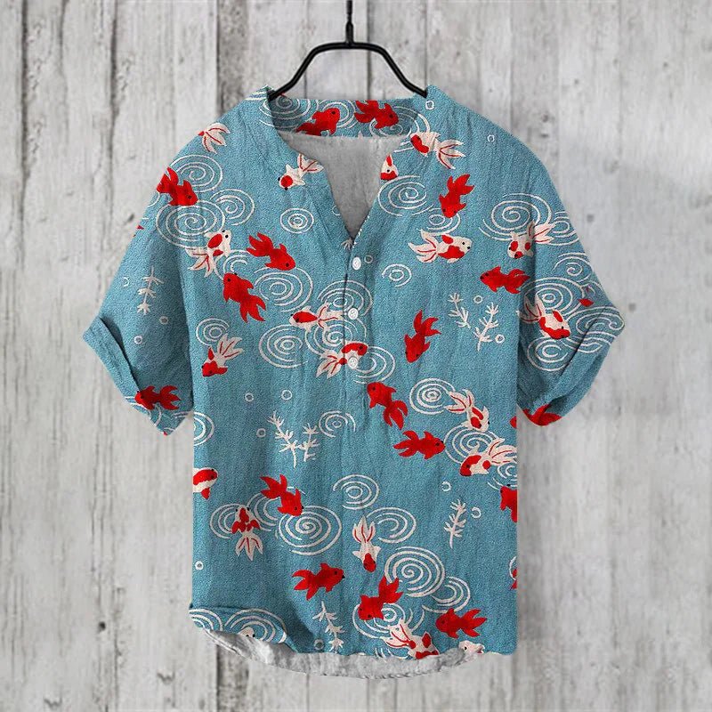 Herre Linned Bomulds Skjorte Åndbar Letvægts Kunstnerisk Print Stilfuld Sommer Casual Ferie Tøj