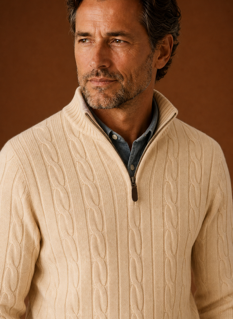 Herre Kabelstrik Quarter Zip Sweater - Casual Pullover | Areleon