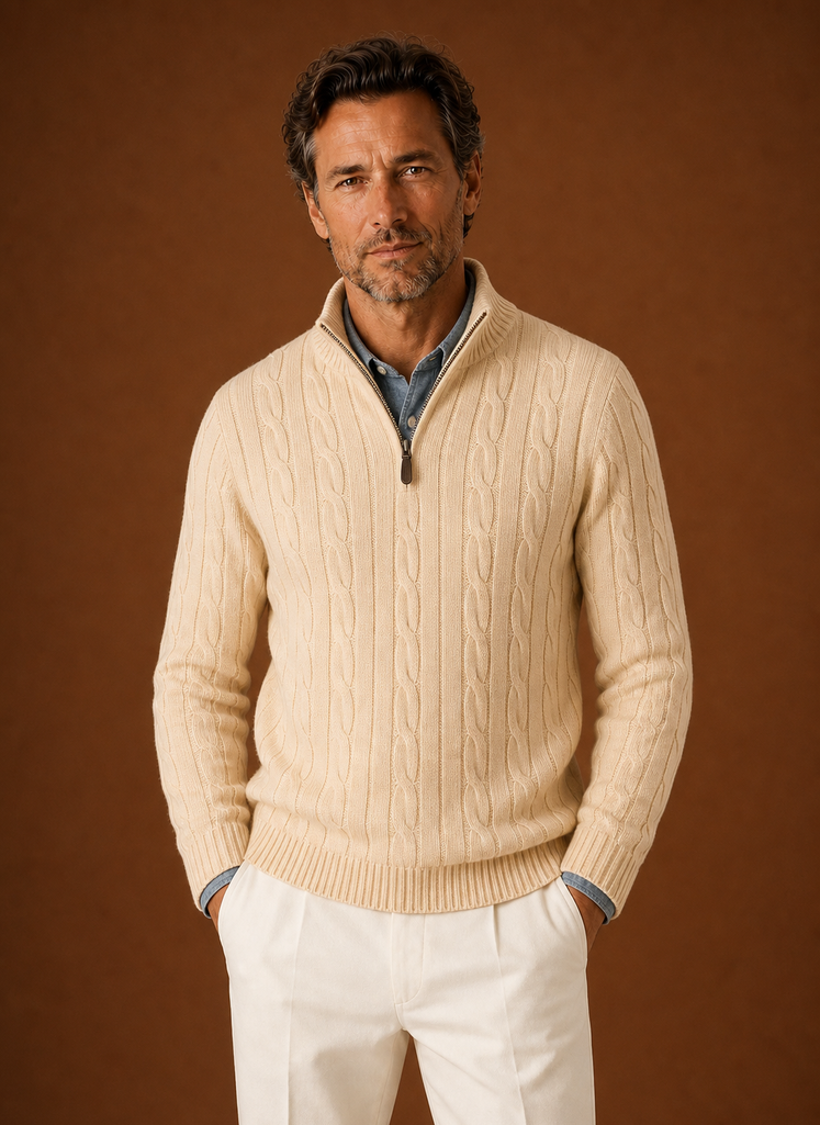 Herre Kabelstrik Quarter Zip Sweater - Casual Pullover | Areleon