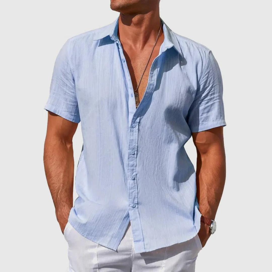 Herre Textured Kortærmet Skjorte – Letvægts Sommer Button-Up til Ferier og Casual Brug