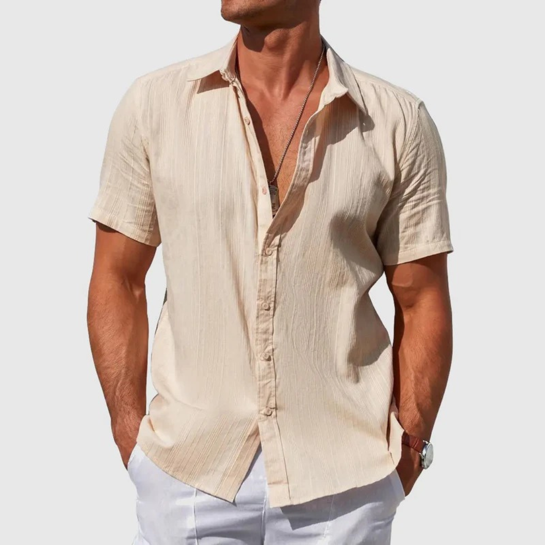 Herre Textured Kortærmet Skjorte – Letvægts Sommer Button-Up til Ferier og Casual Brug