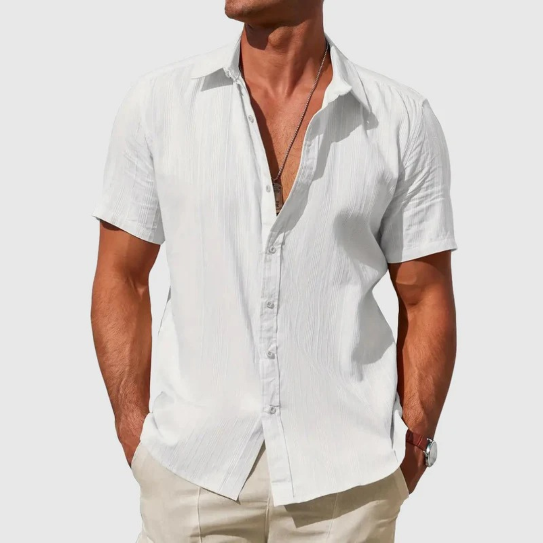Herre Textured Kortærmet Skjorte – Letvægts Sommer Button-Up til Ferier og Casual Brug