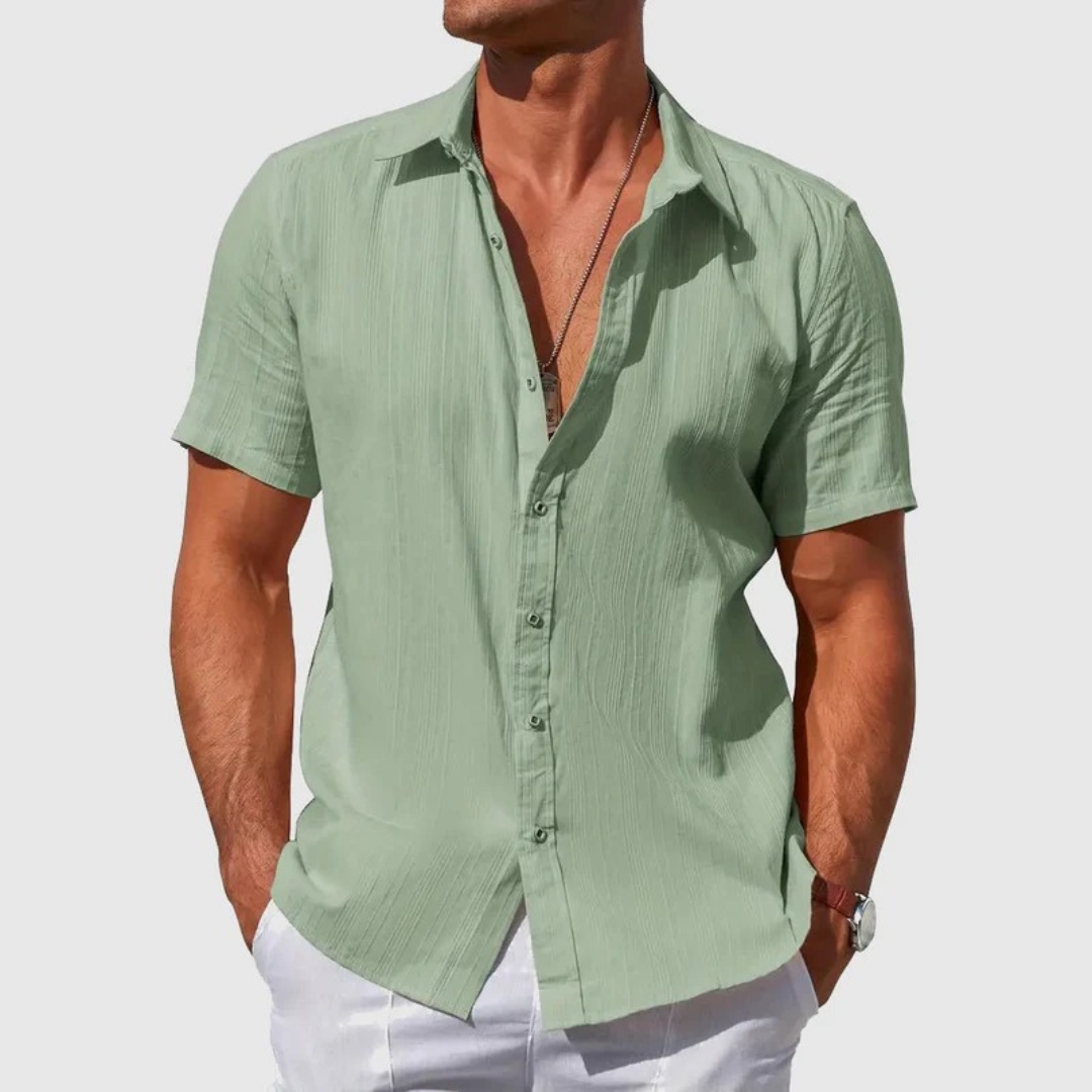 Mænds Tekstureret Kortærmet Skjorte – Letvægts Sommer Button-Up til Ferier og Casual Brug