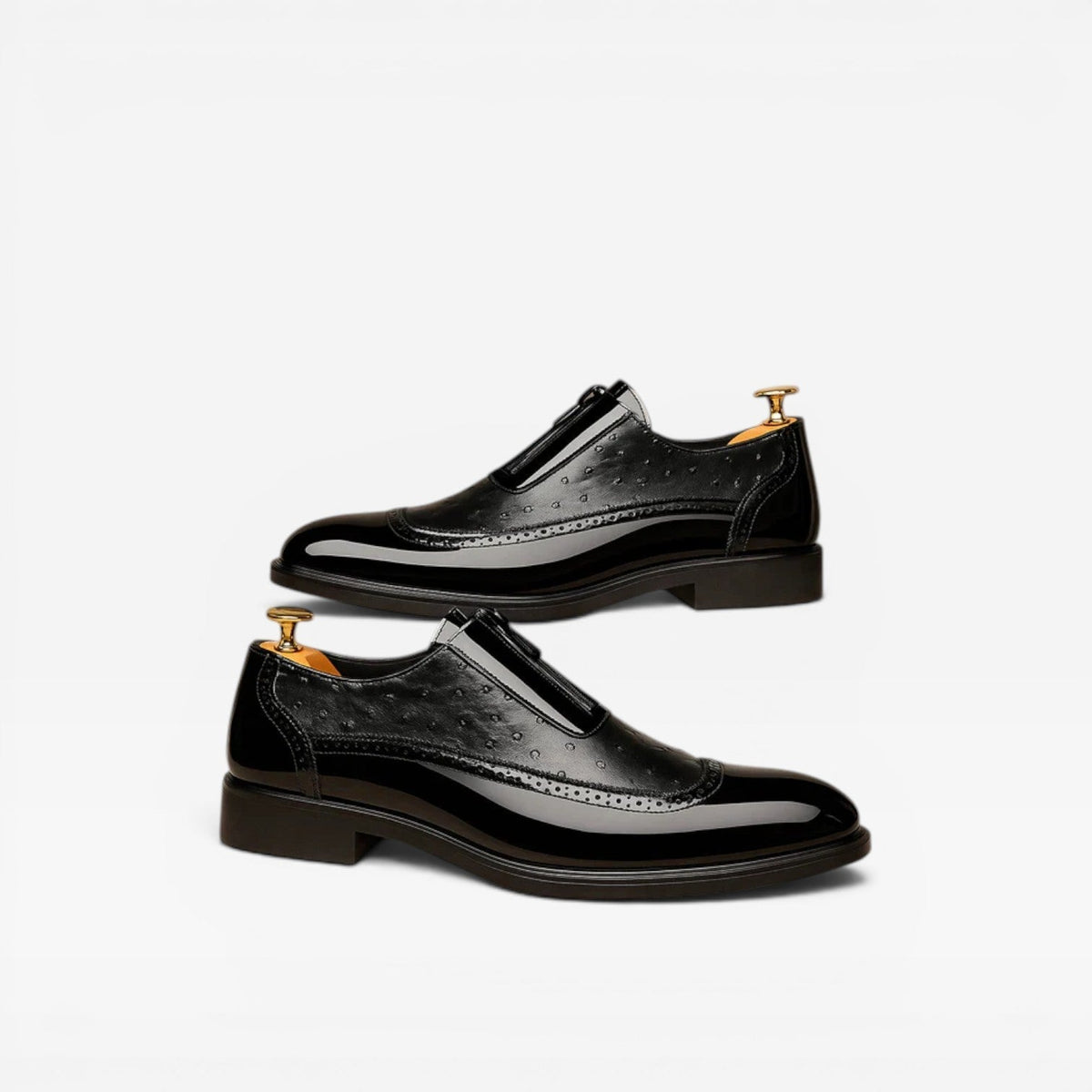 Herresko i patentlæder med strudse tekstur – Elegant tofarvet brogue formel stil