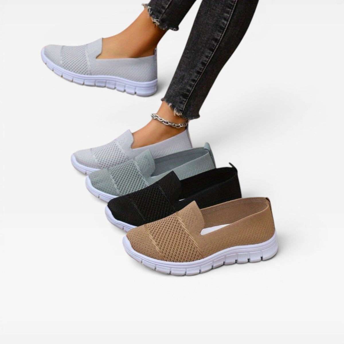 Kvinders Åndbare Strikkede Slip On Sneakers – Letvægt Komfort Træner
