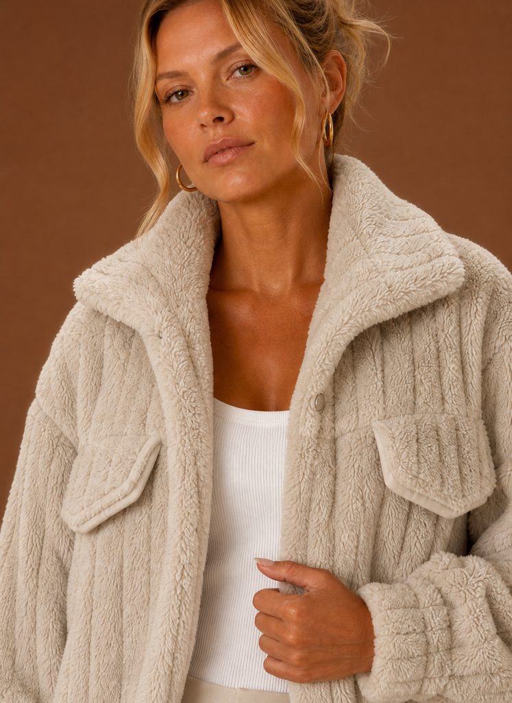 Kvinders Vinterfrakke - Oversized Teddy Jakke | Areleon
