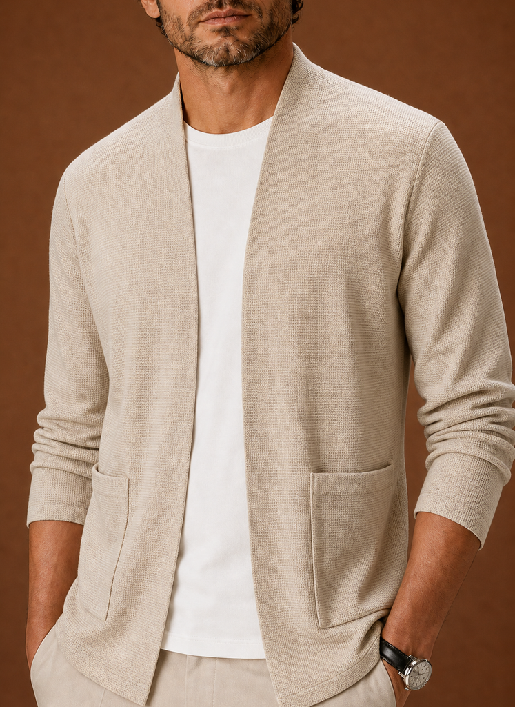 Herre Strikket Cardigan - Åben Front Lang Cardigan | Areleon