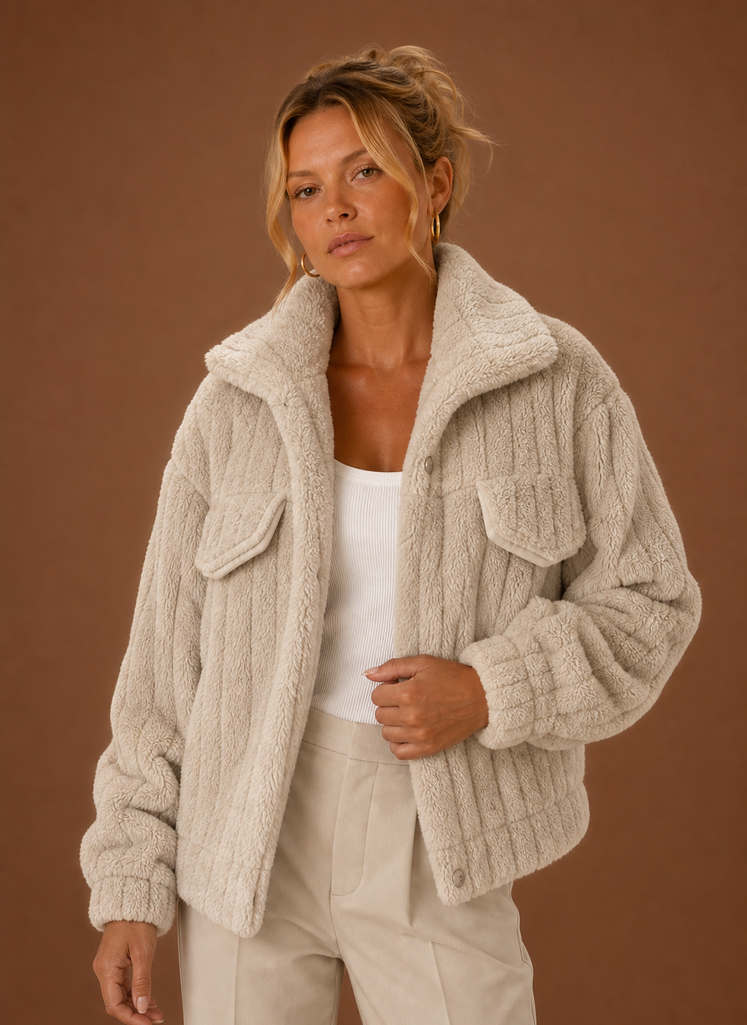 Kvinders Vinterfrakke - Oversized Teddy Jakke | Areleon
