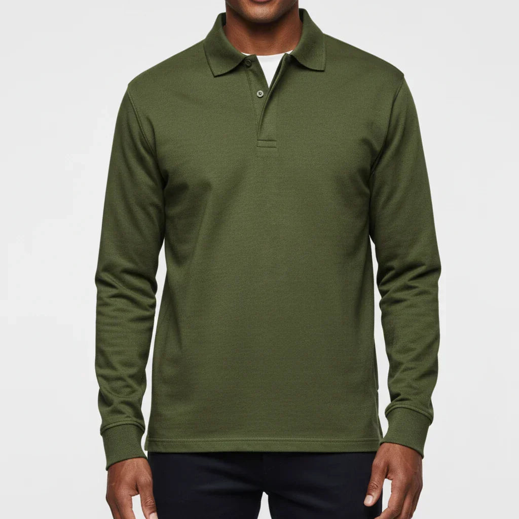 Herre Smart Casual Polo Skjorte – Langærmet Krave Top til Arbejde og Weekender