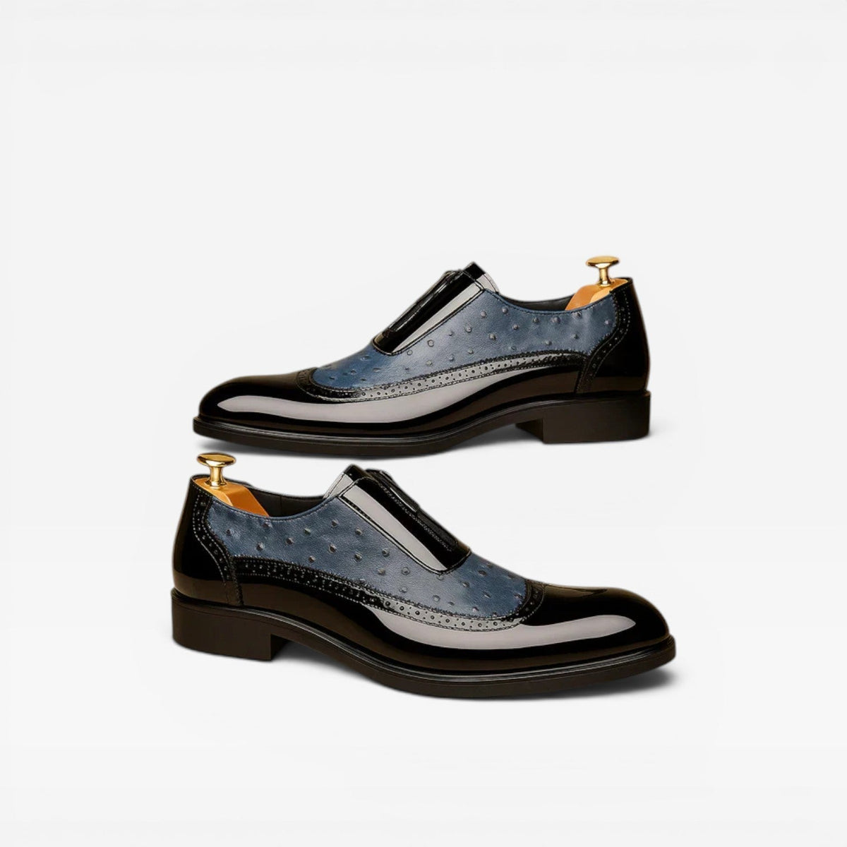 Herresko i patentlæder med strudse tekstur – Elegant tofarvet brogue formel stil