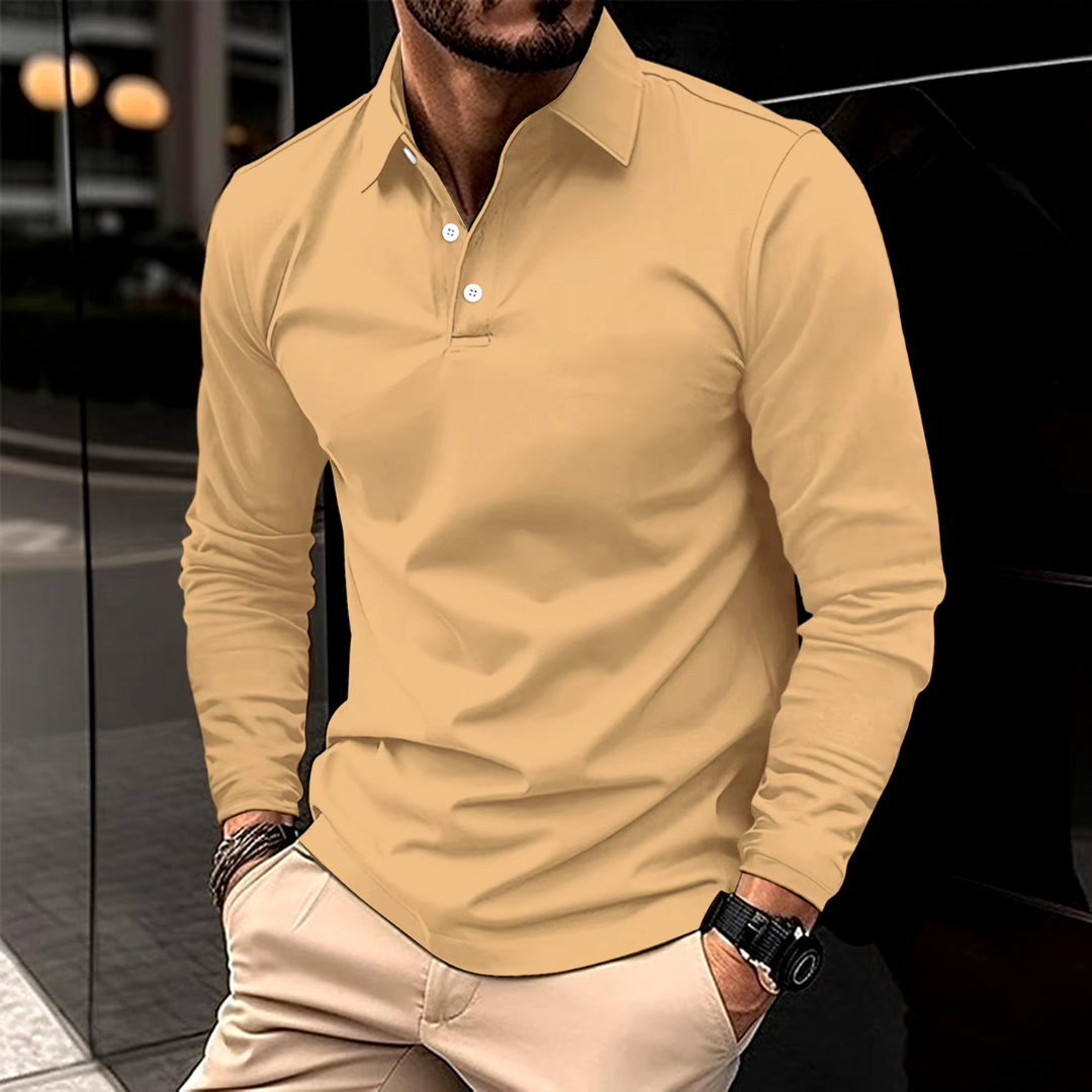 Herre Slim Fit Langærmet Polo Krave Casual Skjorte