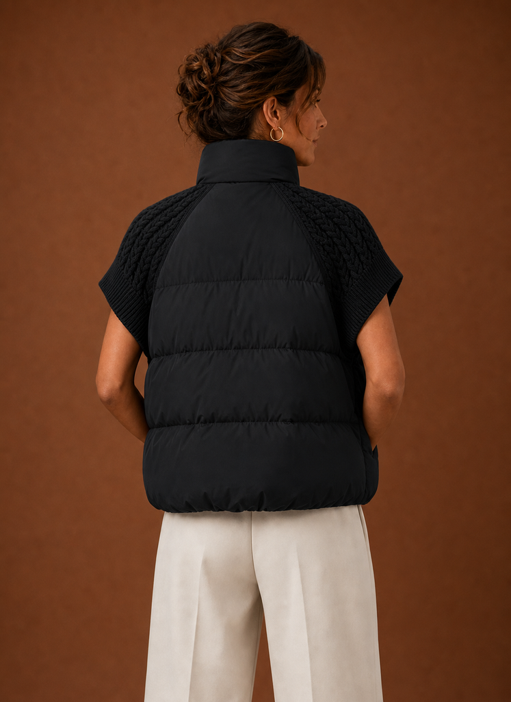 Dame Puffer Vest - Strikket Skulder Ærmeløs Jakke | Areleon
