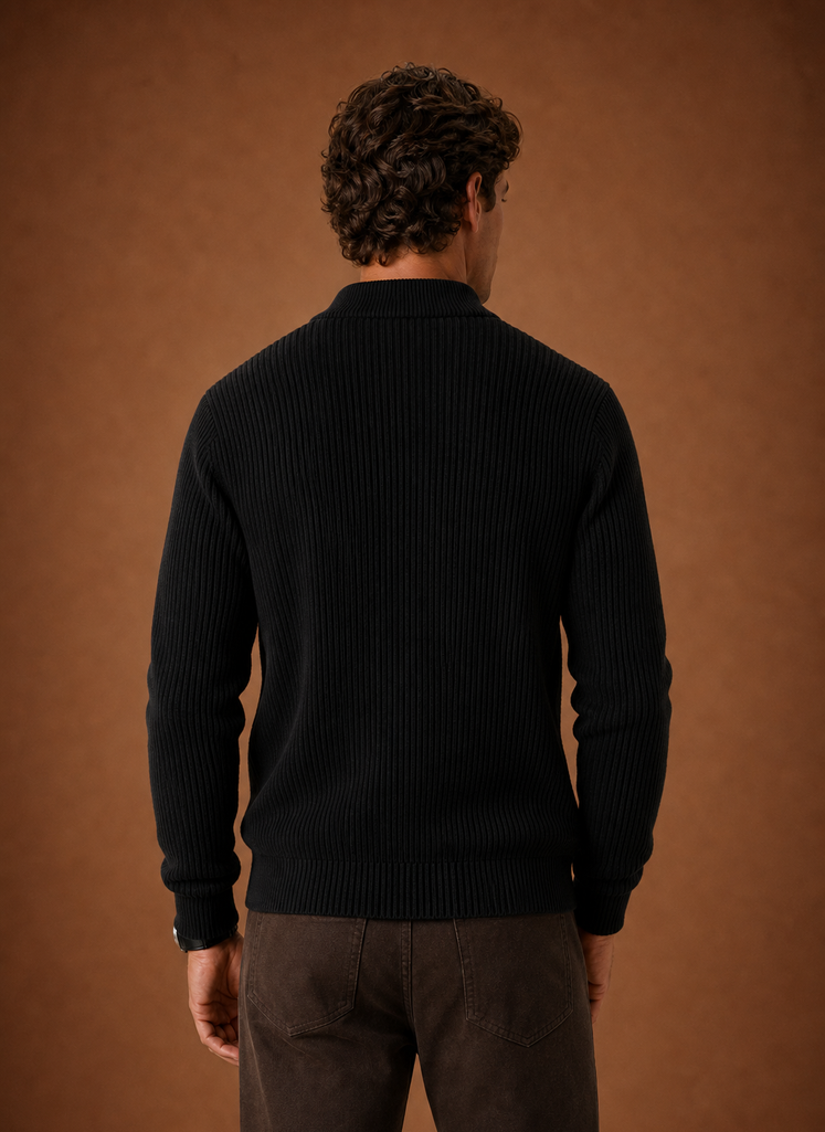 Herre Full Zip Strik Cardigan Sweater Ribbet Zip-Up Jakke | Areleon