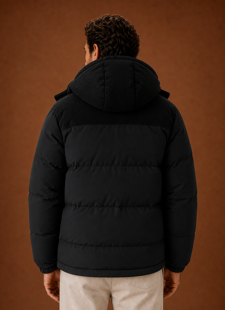 Herre Hooded Vinter Puffer Jakke med Corduroy Krave | Areleon