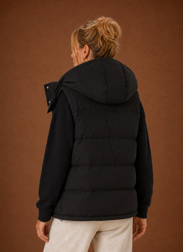 Kvinders Puffer Vest - Oversized Hætteløs Jakke | Areleon