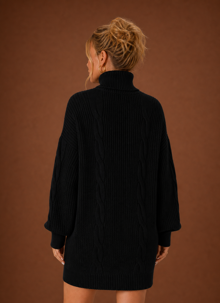 Kvinders Turtleneck Sweater Kjole - Pullover Strikket Kjole | Areleon