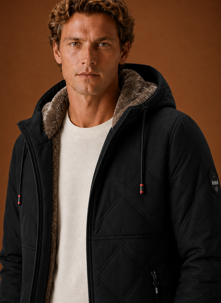 Herre Quilted Puffer Jakke - Hættefyldt Faux-Fur Foret Vinterjakke | Areleon