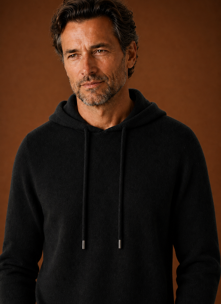 Herre Cashmere-Look Hættetrøje - Strikket Pullover | Areleon