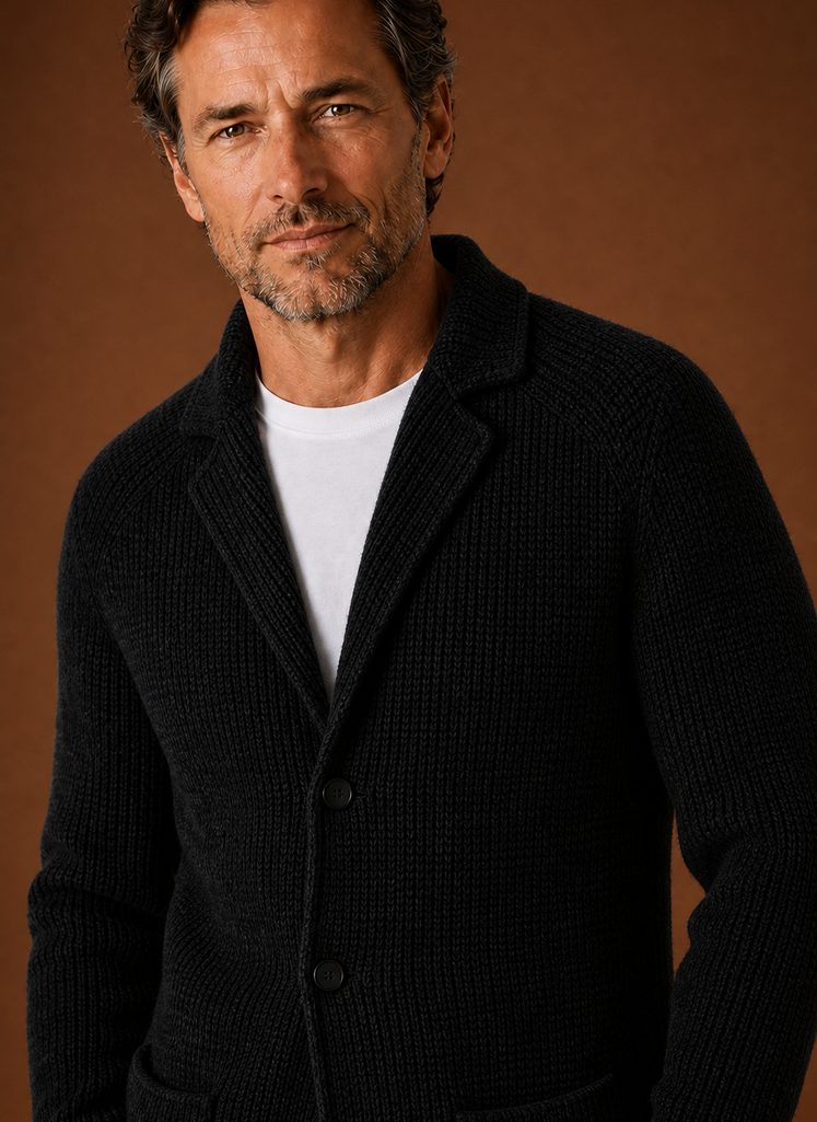 Herre Strikket Blazer Cardigan - Knapfront Lagjakke | Areleon