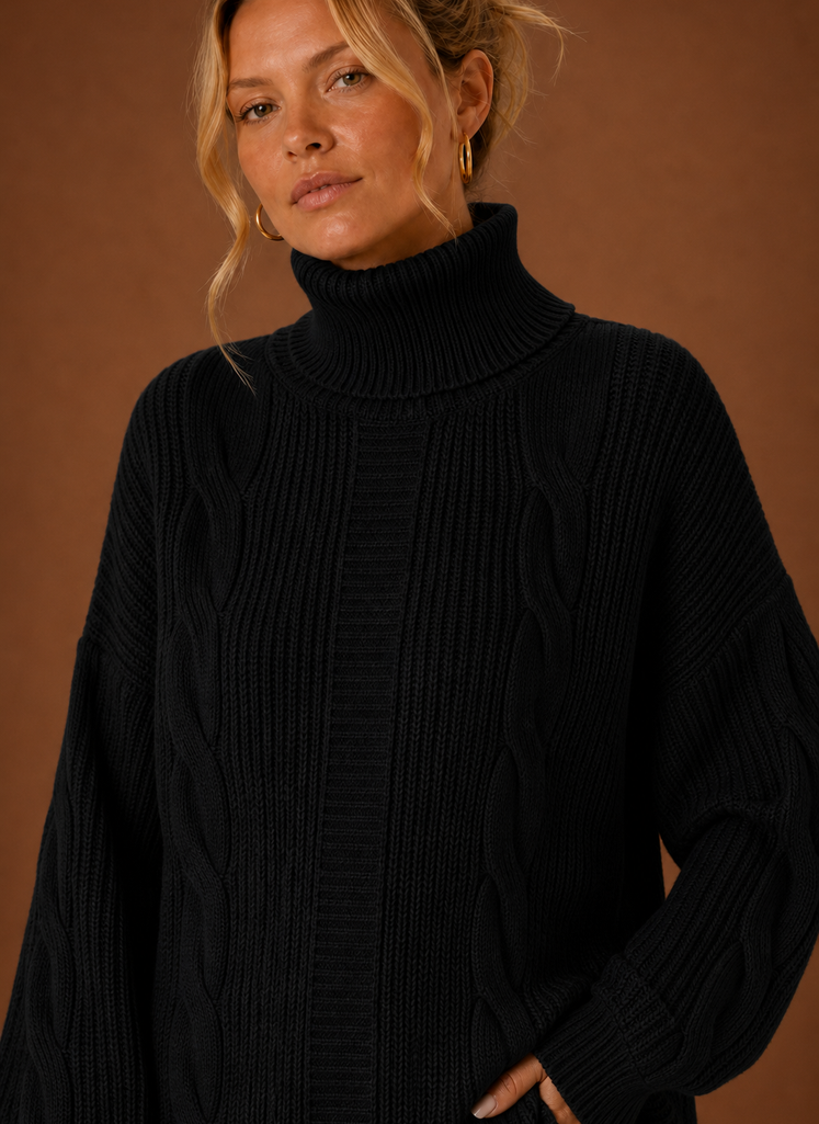 Kvinders Turtleneck Sweater Kjole - Pullover Strikket Kjole | Areleon
