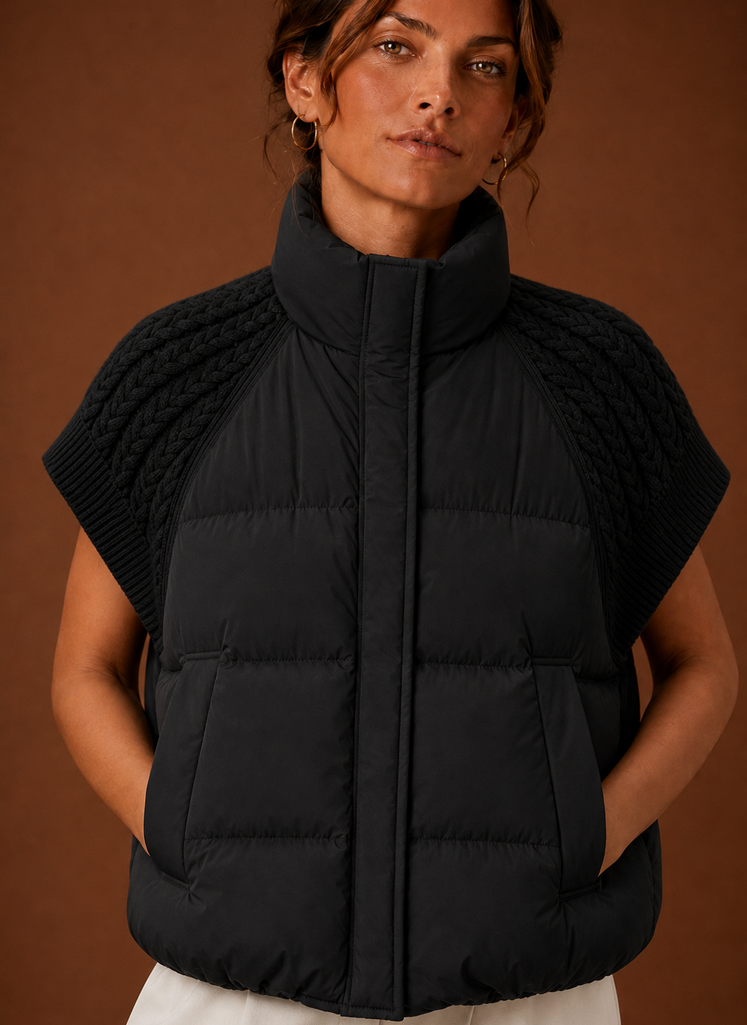 Dame Puffer Vest - Strikket Skulder Ærmeløs Jakke | Areleon