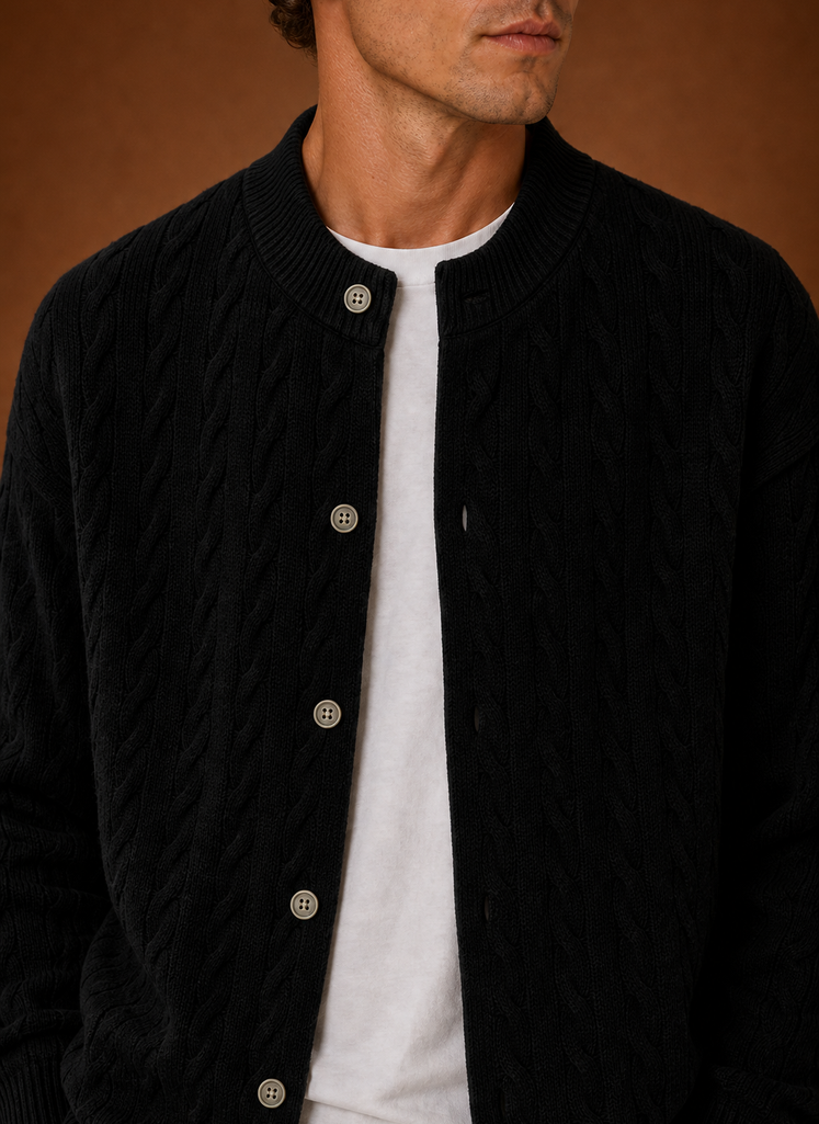 Herre Kabelstrik Cardigan - Knappet Front Sweater | Areleon
