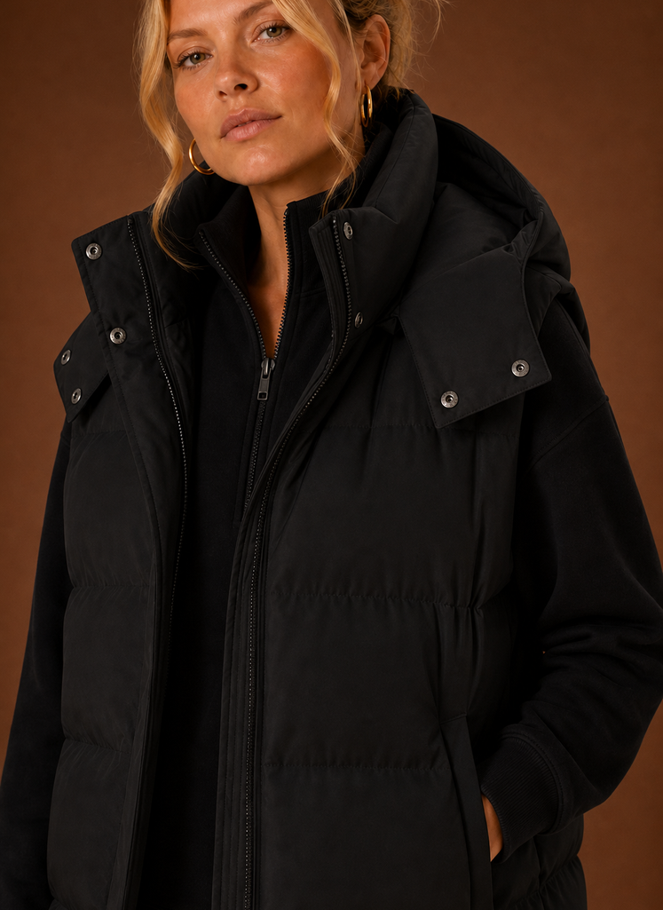 Kvinders Puffer Vest - Oversized Hætteløs Jakke | Areleon