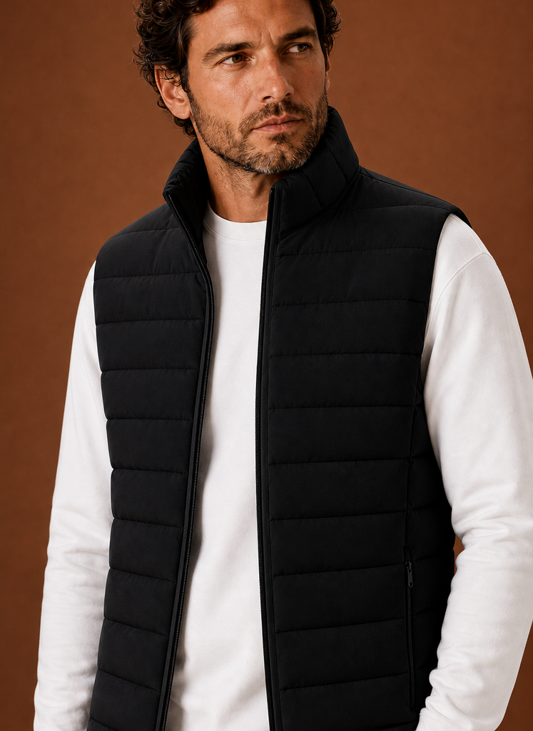 Herre Puffer Vest - Quilted Stand Krave Ærmeløs Jakke | Areleon