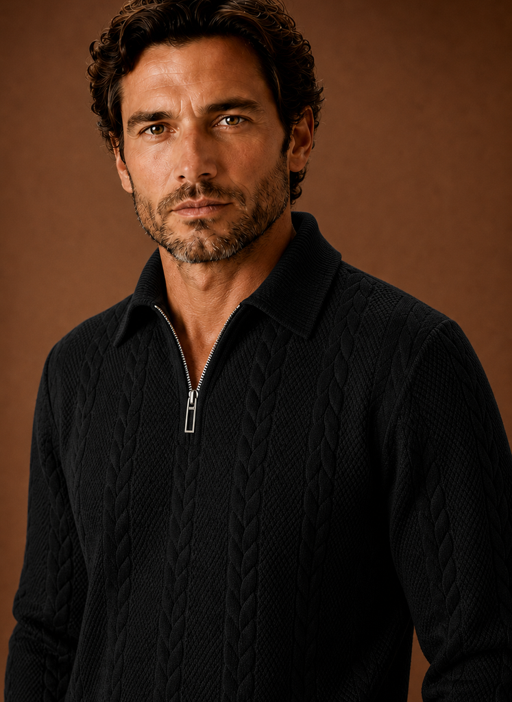 Mænds Kabelstrik Quarter Zip Sweater | Areleon