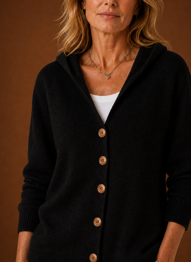 Kvinders Strikket Cardigan - Hættetrøje med Knappet Front | Areleon