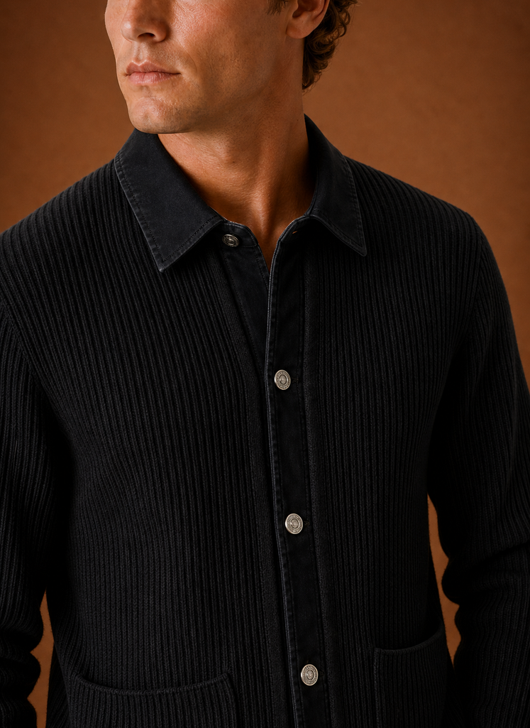 Herre Strikket Cardigan - Knappet Front Denim Sweater | Areleon