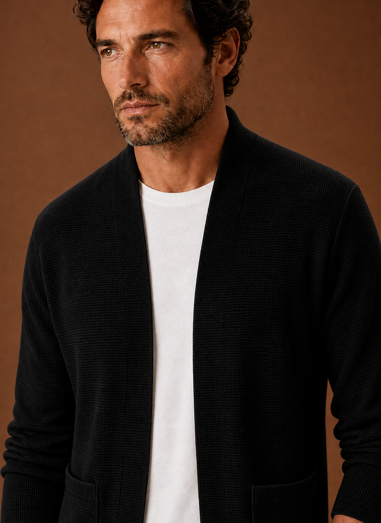 Herre Strikket Cardigan - Åben Front Lang Cardigan | Areleon