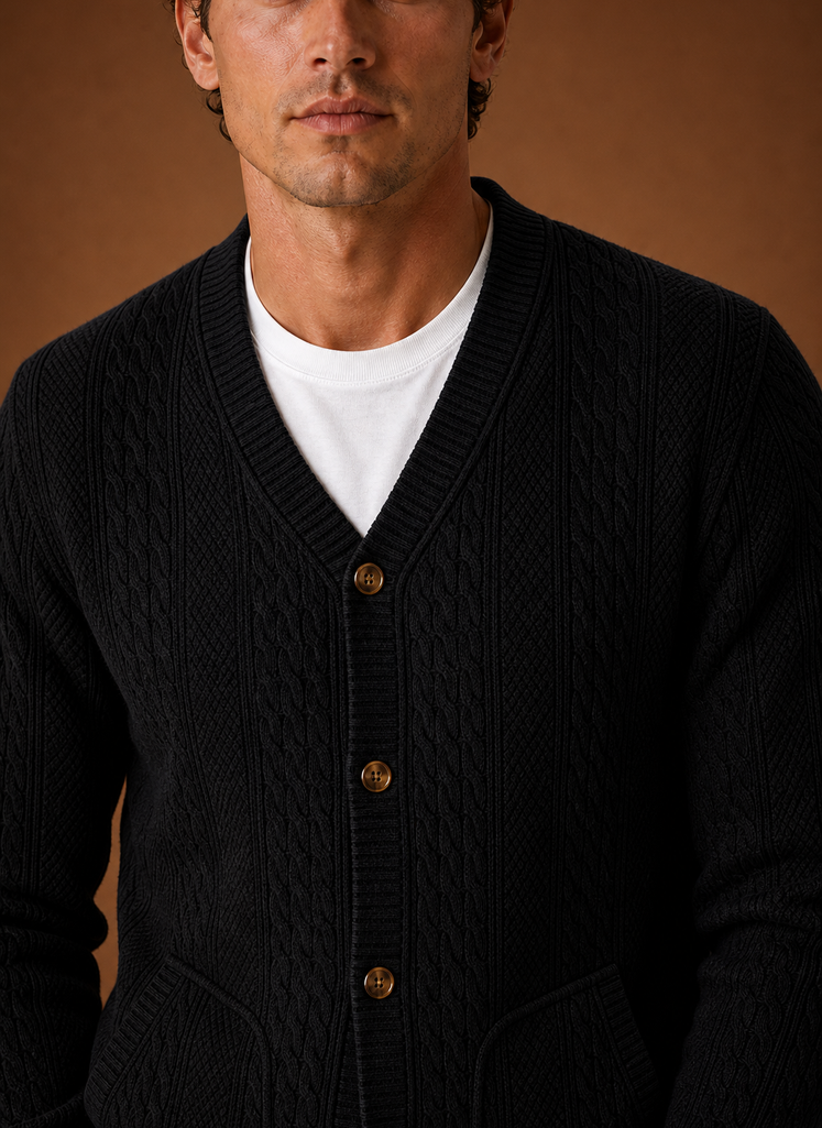 Herre Kabelstrikket Cardigan - V-Hals Knap Front Sweater | Areleon