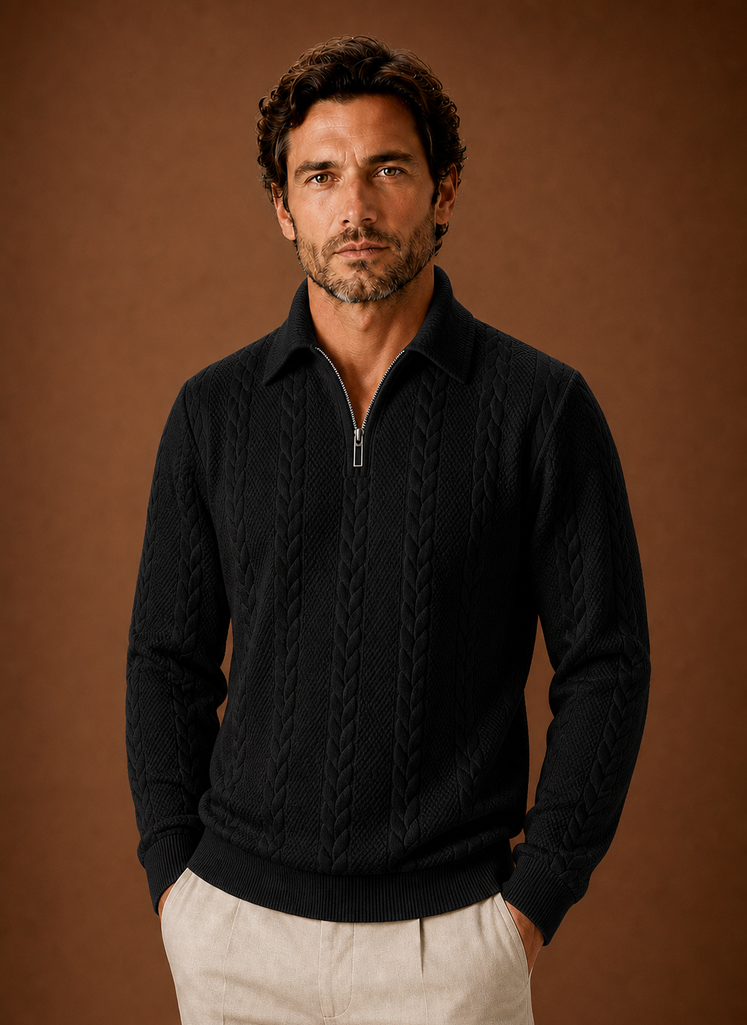 Mænds Kabelstrik Quarter Zip Sweater | Areleon