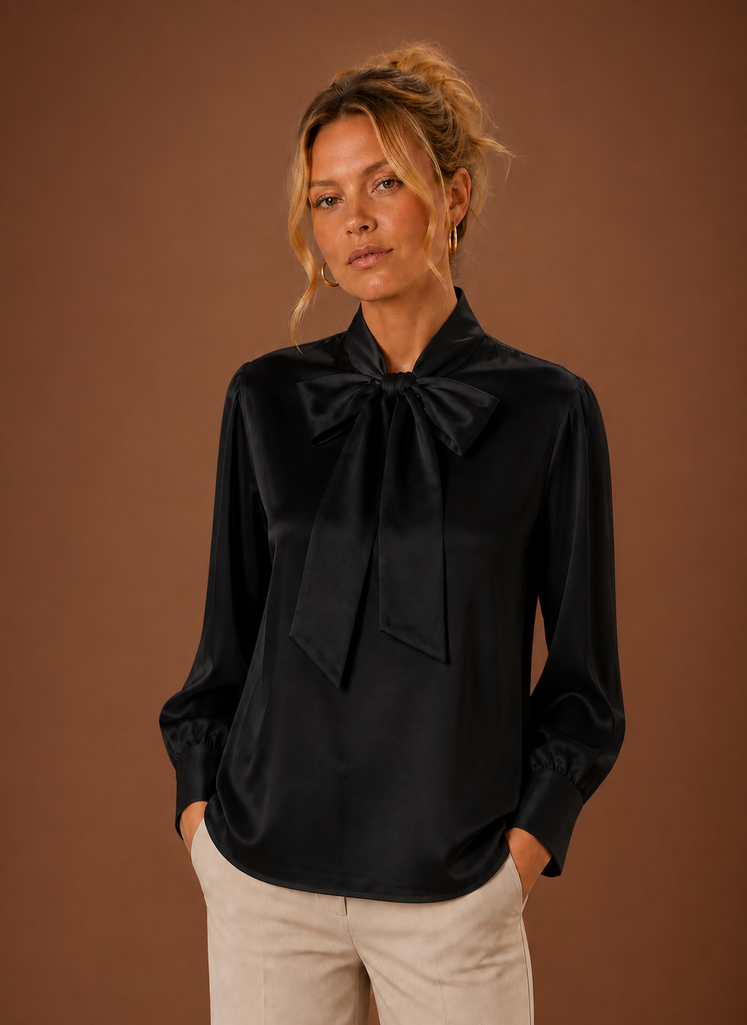 Kvinders Satin-look Sløjfebluse | Areleon