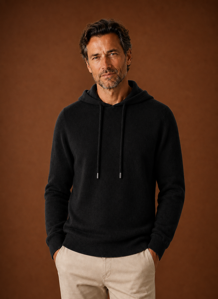 Herre Cashmere-Look Hættetrøje - Strikket Pullover | Areleon