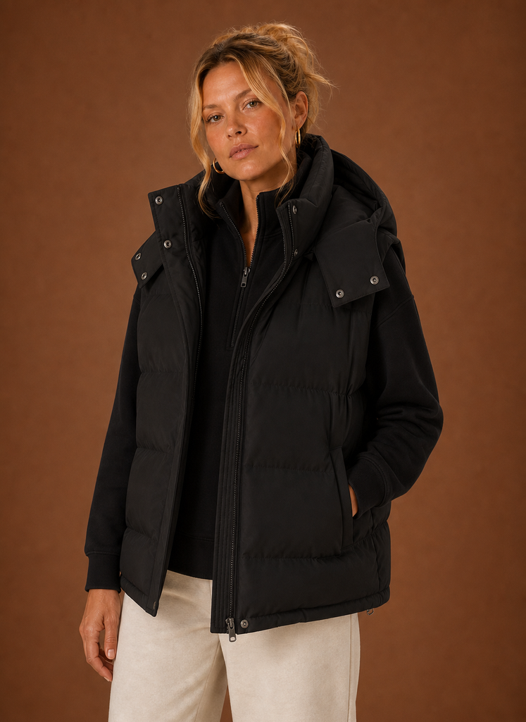 Kvinders Puffer Vest - Oversized Hætteløs Jakke | Areleon