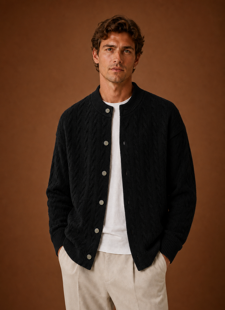 Herre Kabelstrik Cardigan - Knappet Front Sweater | Areleon