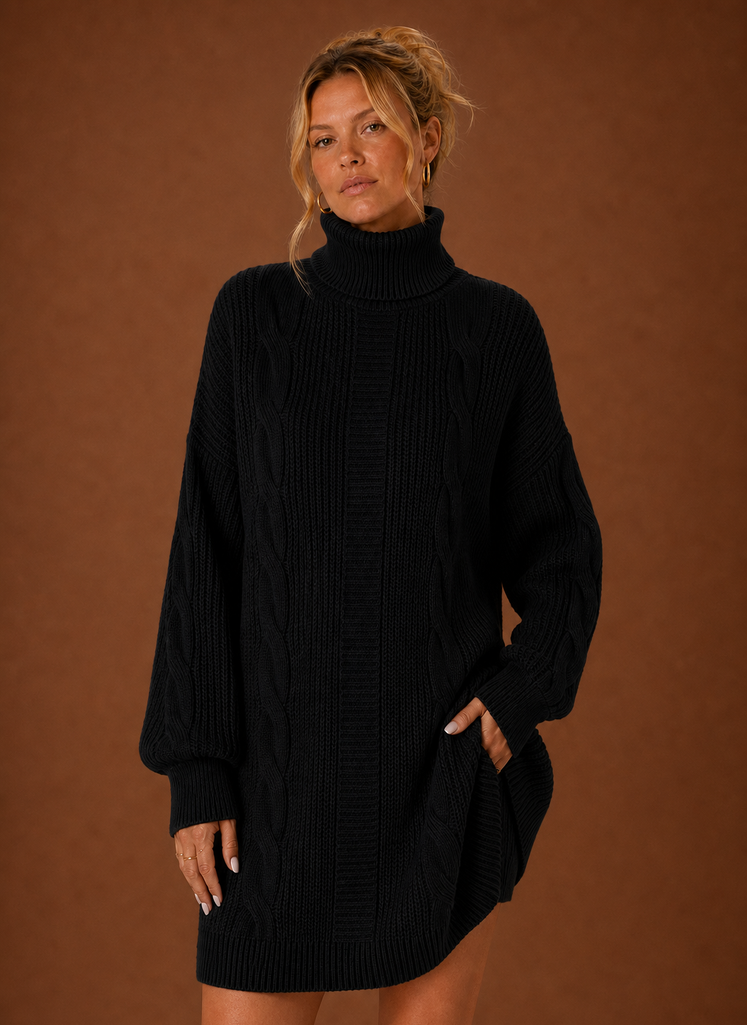 Kvinders Turtleneck Sweater Kjole - Pullover Strikket Kjole | Areleon