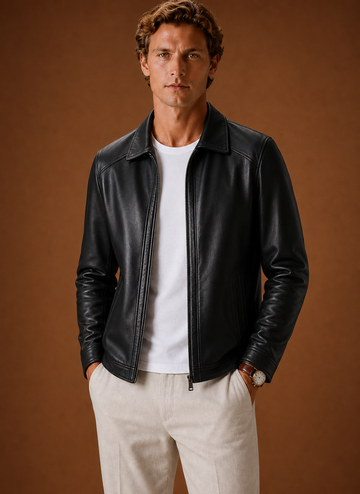 Herre Læderlook Jakke Klassisk Zip Jakke | Areleon