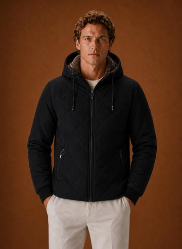 Herre Quilted Puffer Jakke - Hættejakke med Faux-Fur For | Areleon