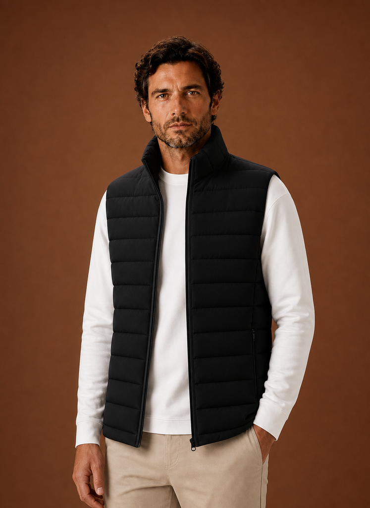 Herre Puffer Vest - Quilted Stand Krave Ærmeløs Jakke | Areleon