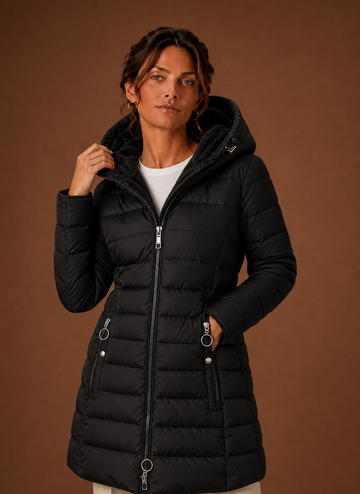 Dame Lang Pufferjakke - Hættejakke med Faux Fur Foder til Vinter | Areleon
