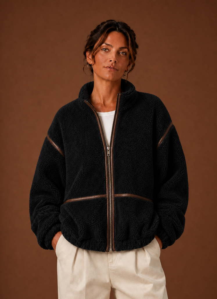 Kvinders Sherpa Jakke - Lynlås Fleece Frakke | Areleon