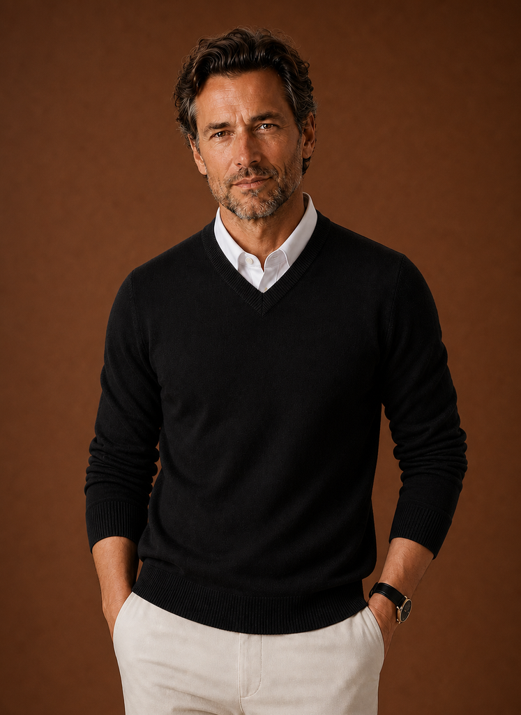 Herre V-Hals Striktrøje - Casual Pullover | Areleon
