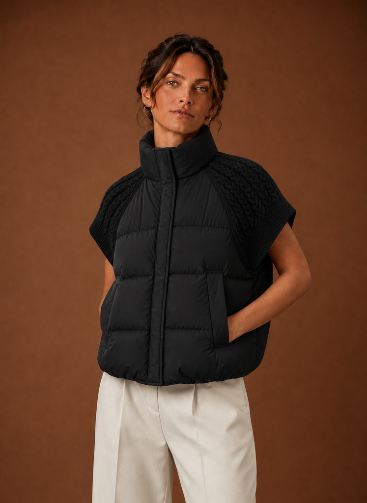 Dame Puffer Vest - Strikket Skulder Ærmeløs Jakke | Areleon