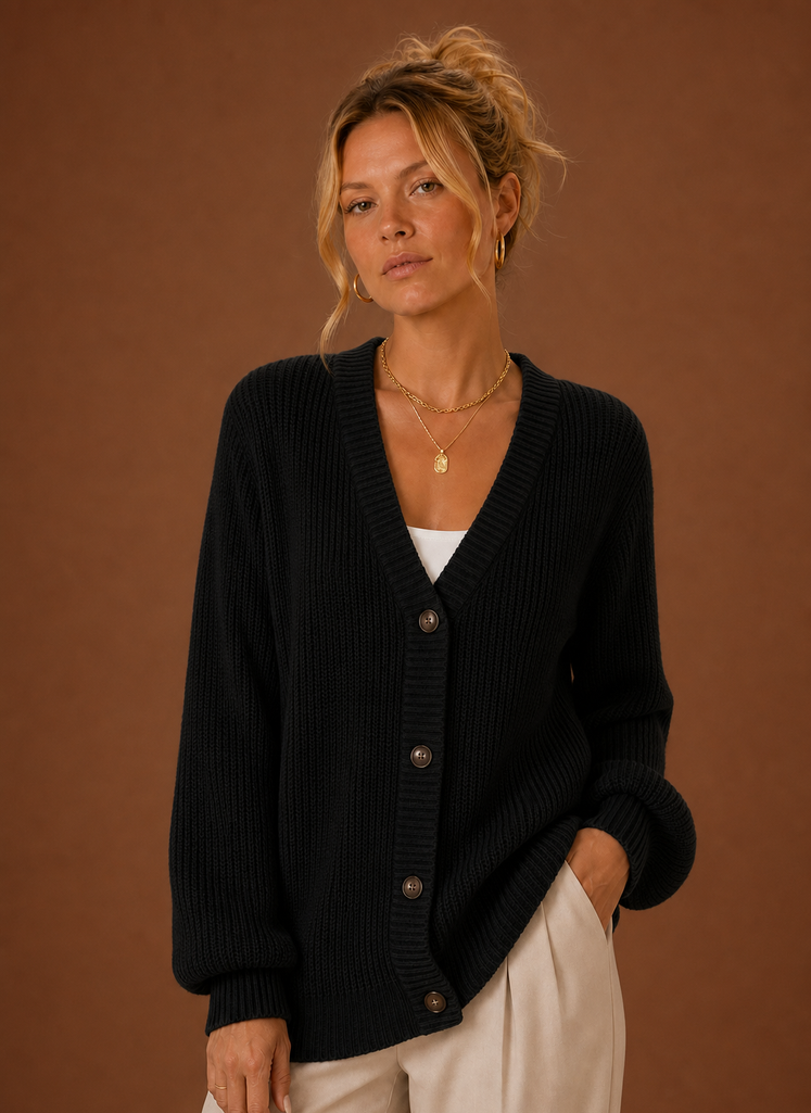 Kvinders V-Hals Strikket Cardigan - Knap Front Langærmet Sweater | Areleon