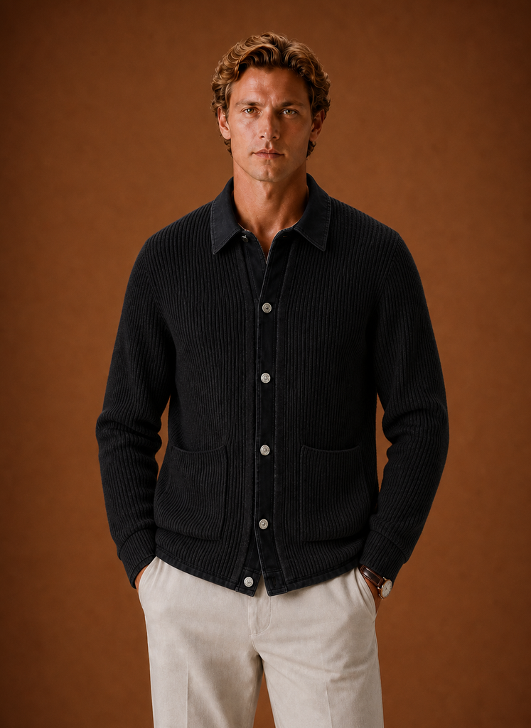 Herre Strikket Cardigan - Knappet Front Denim Sweater | Areleon