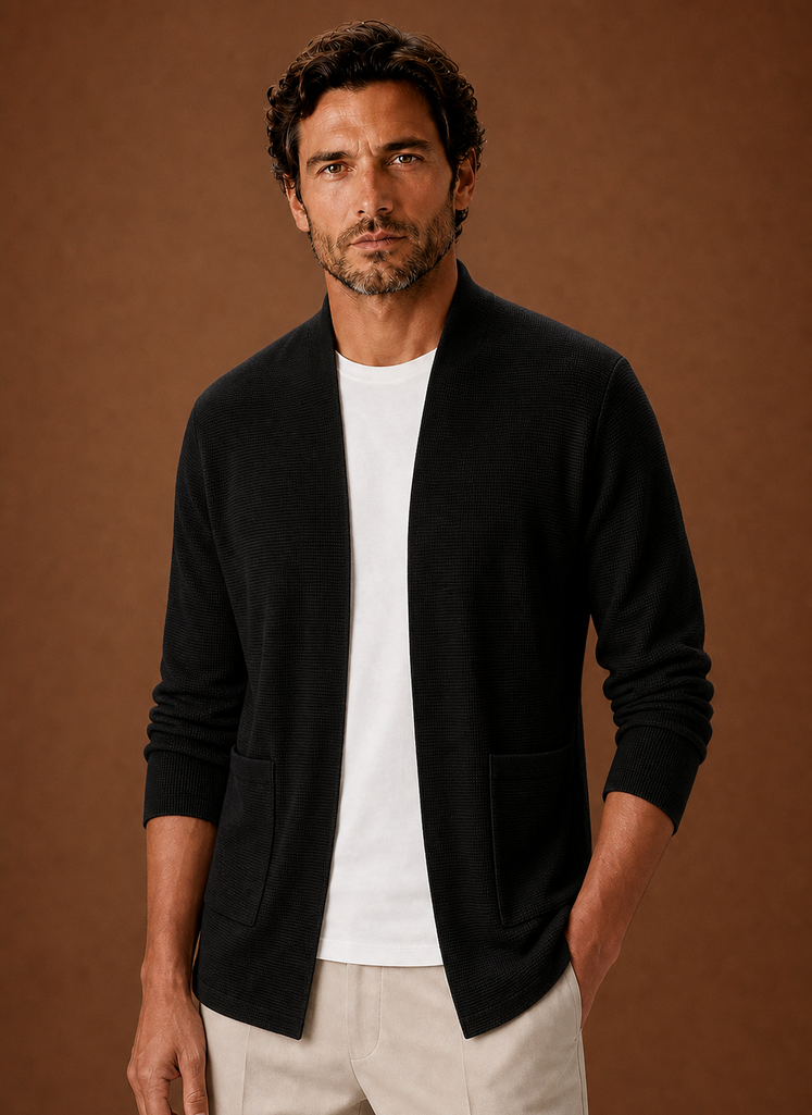 Herre Strikket Cardigan - Åben Front Lang Cardigan | Areleon